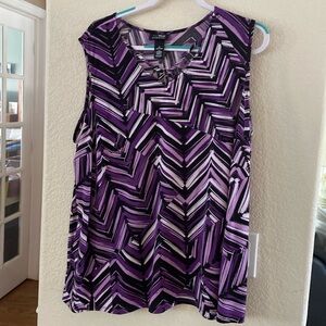 Purple and black sleeveless blouse